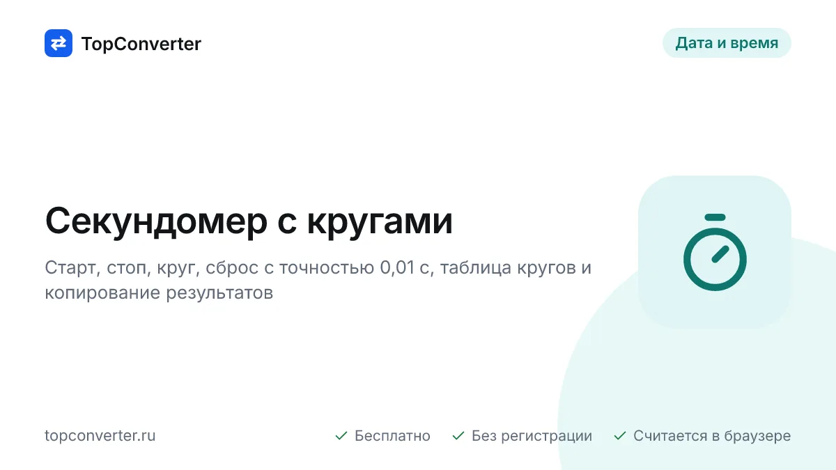 Секундомер онлайн — точность 0,01 с, круги и копирование
