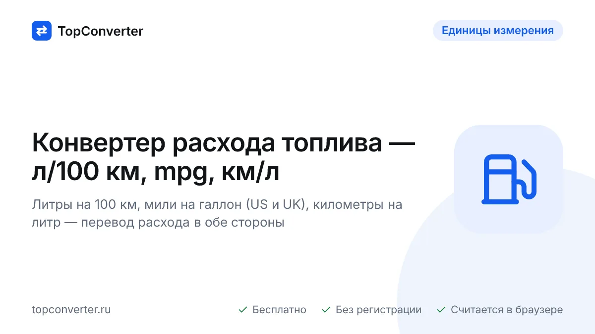 Расход топлива: л/100 км в mpg и км/л — конвертер онлайн