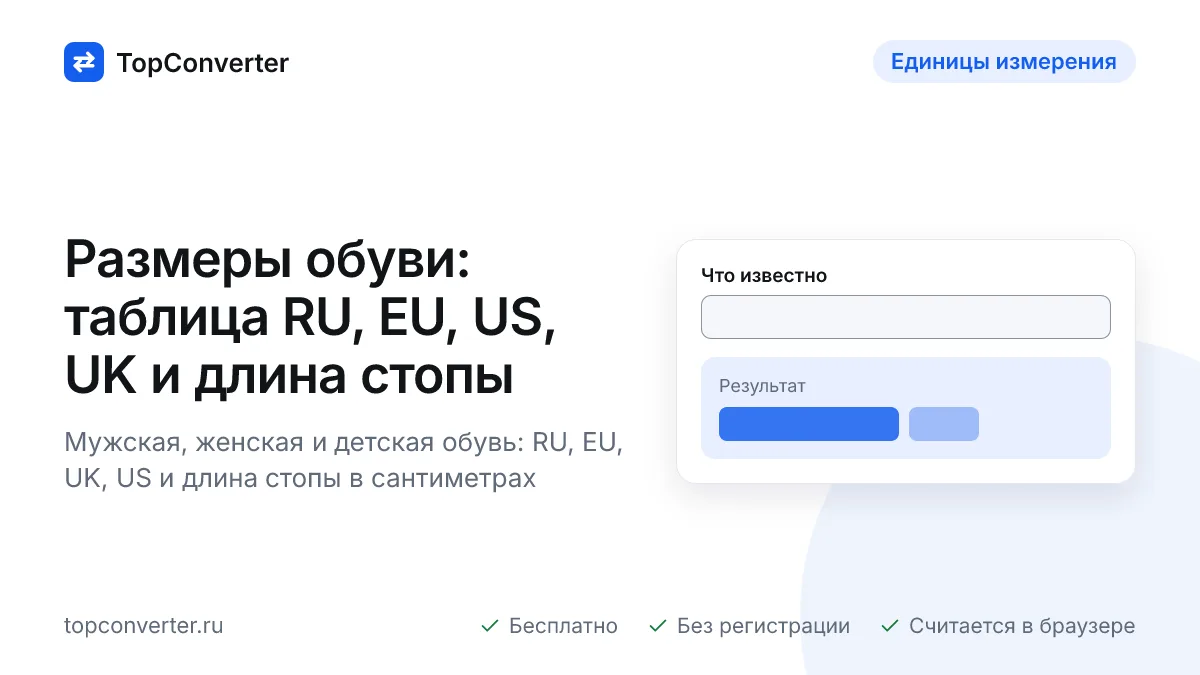 Размер обуви по длине стопы — таблица RU, EU, US, UK, см