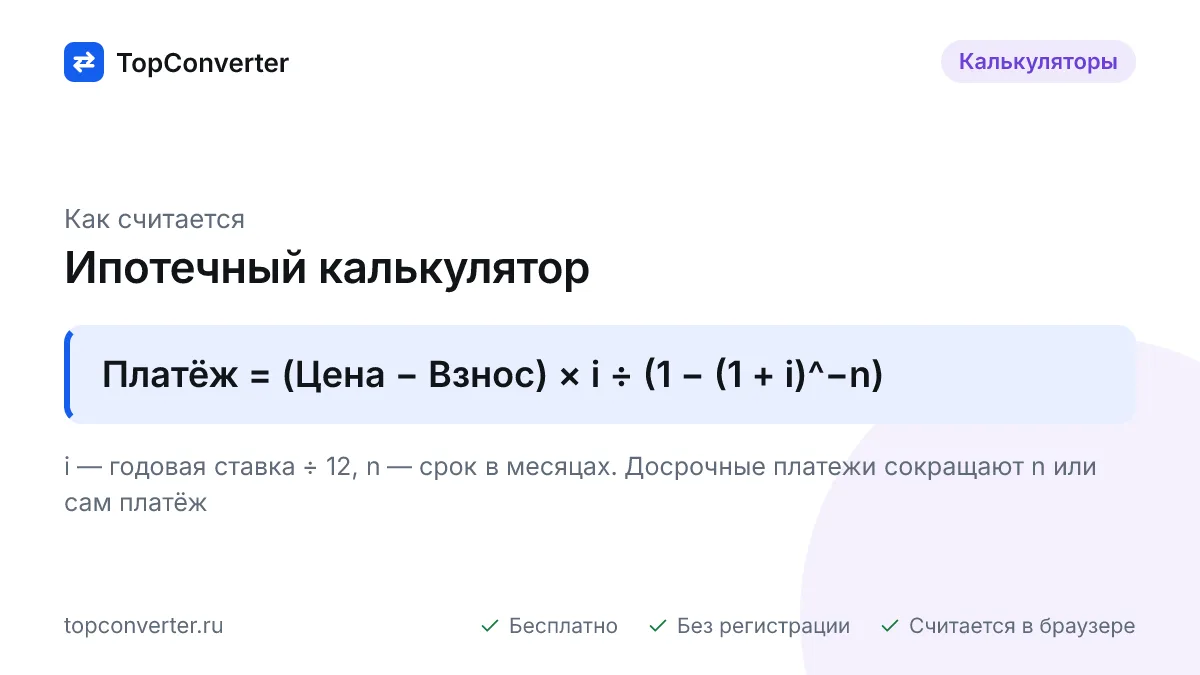 Рассчитайте ипотеку онлайн: ежемесячный платёж, переплата, график погашения и экономия от досрочного погашения — сократить срок или уменьшить платёж.
