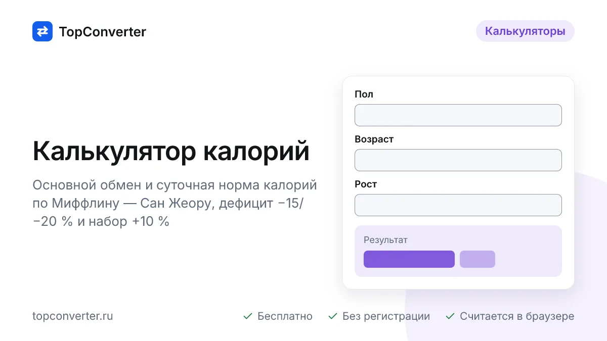 Калькулятор калорий онлайн — суточная норма по Миффлину