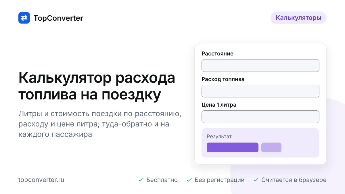 Калькулятор топлива на поездку — литры и стоимость дороги