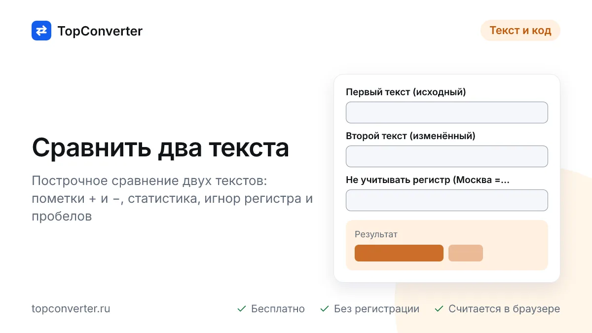 Сравнить тексты онлайн — найти отличия построчно (diff)