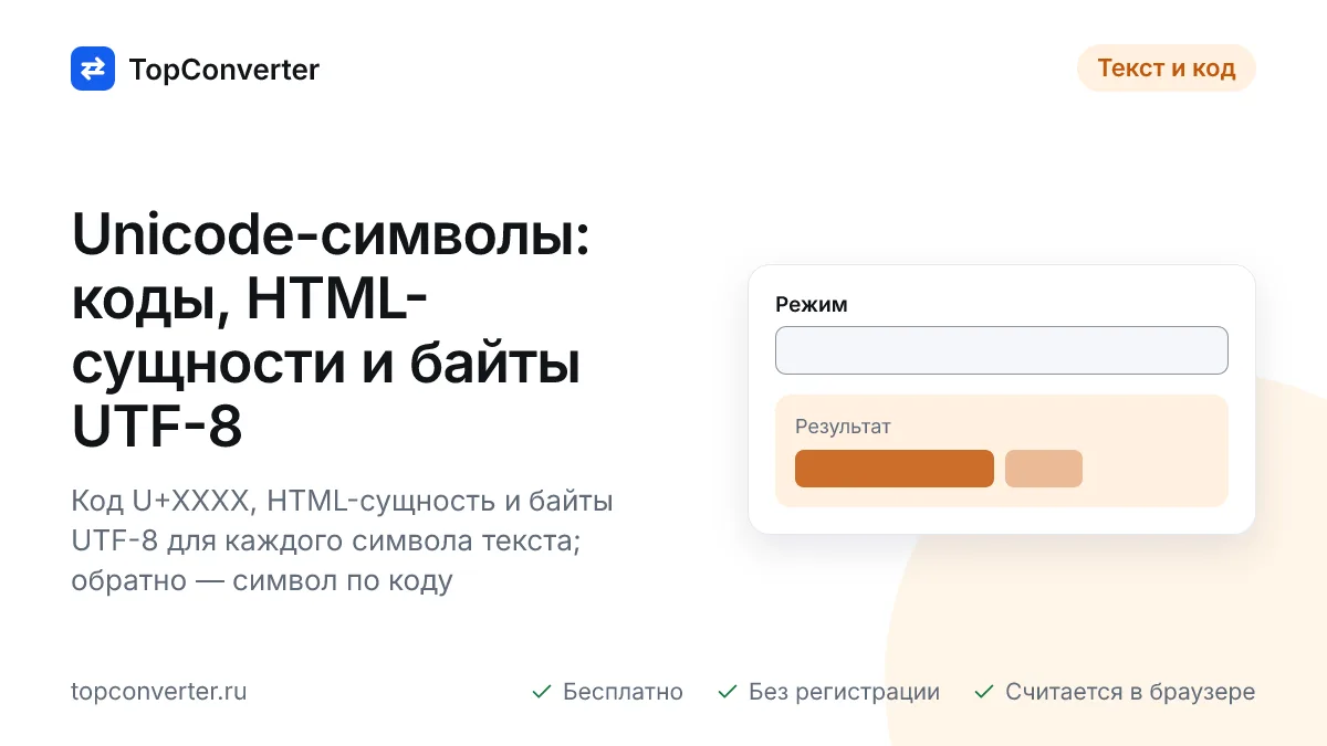 Unicode-символы онлайн — код U+, HTML-сущность, байты UTF-8
