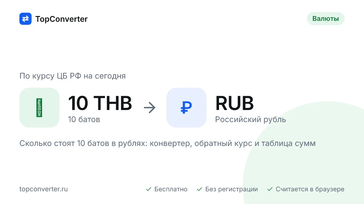 10 батов в рублях по курсу ЦБ РФ на сегодня — конвертер