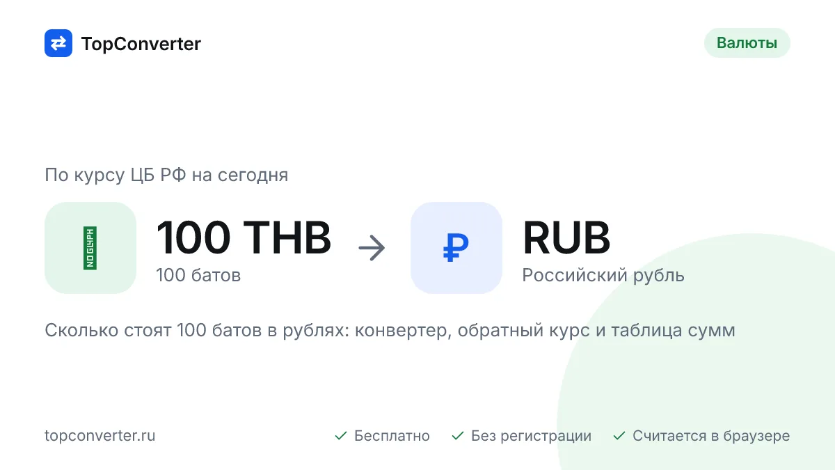 100 батов в рублях по курсу ЦБ РФ на сегодня — конвертер
