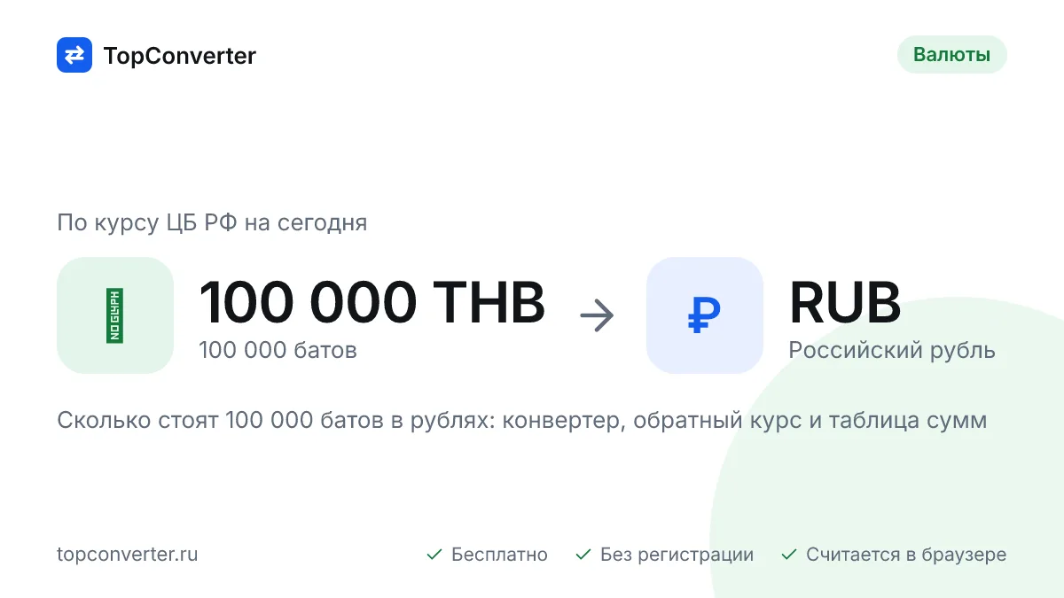 100 000 батов в рублях по курсу ЦБ РФ на сегодня — конвертер