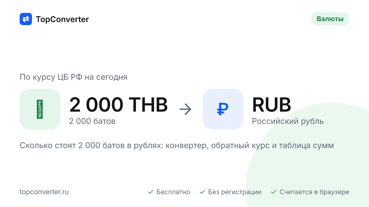 2 000 батов в рублях по курсу ЦБ РФ на сегодня — конвертер
